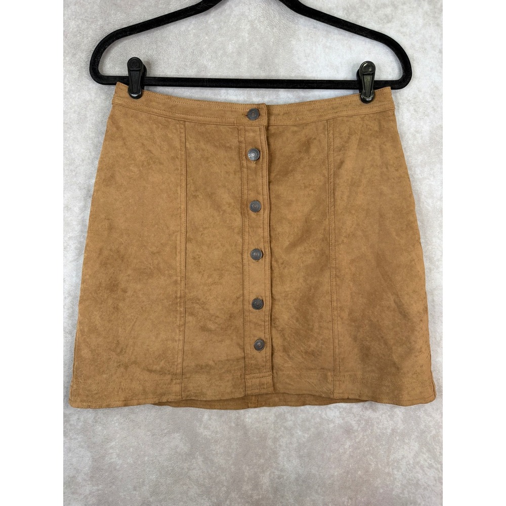 NWT Abercrombie & Fitch Mini Skirt‎ Medium Tan Faux Suede Button Front A-Line